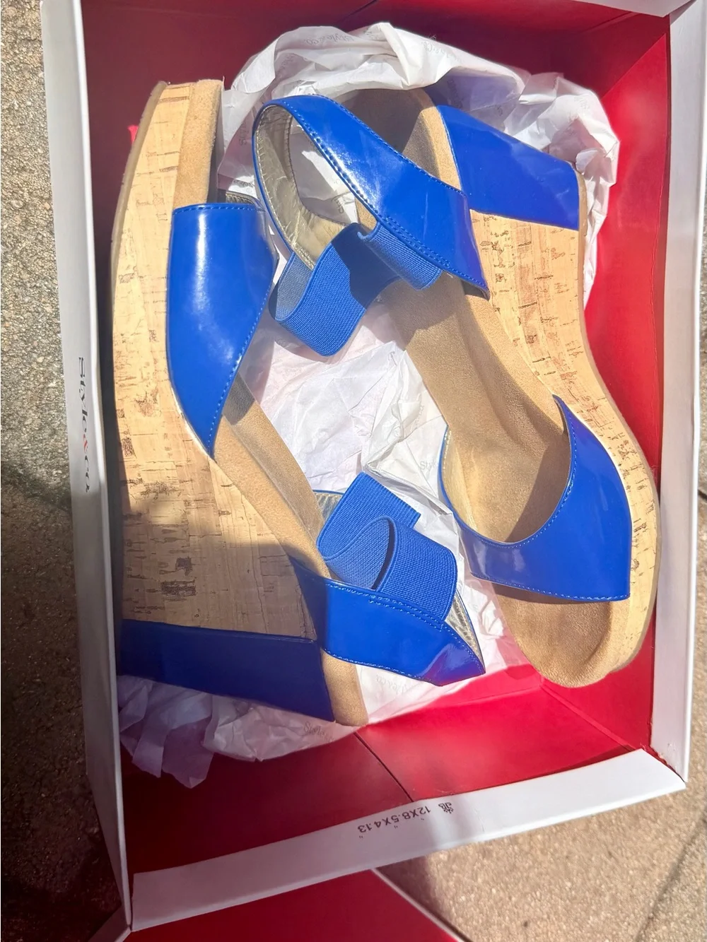 Steve Madden Royal Blue Patent Wedge Sandals with Elastic Strap